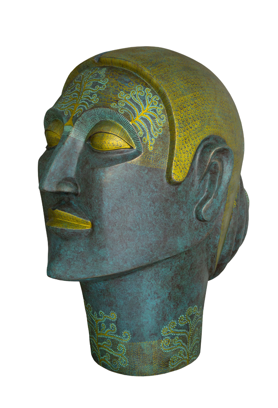 Bronze head sculpture, turned view
